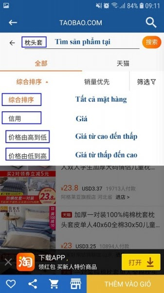Tìm kiếm sản phẩm trên App Taobao bằng tiếng Việt