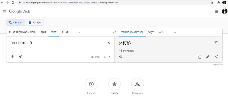 Dùng công cụ Google dịch để dịch sản phẩm sang tiếng Trung