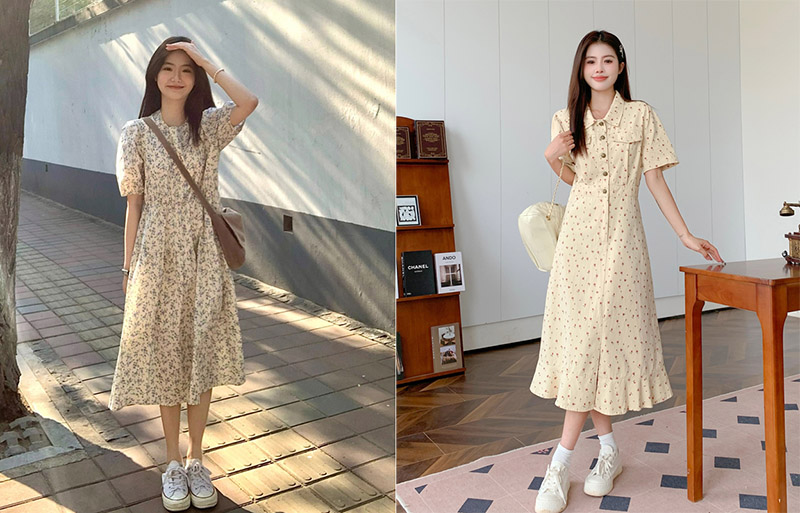 Đầm suông chữ A hoa nhí trẻ trung, tươi mới