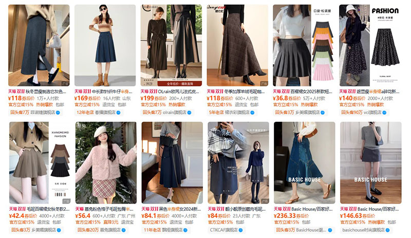 Nhập chân váy nội địa Trung trên Tmall