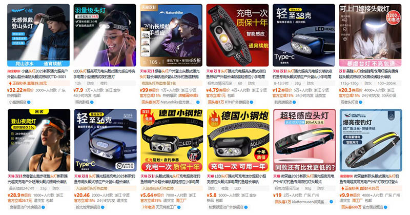 Nhập đèn pin đội đầu nội địa Trung trên Tmall, Taobao