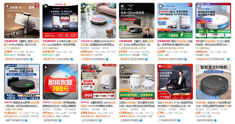 Order robot hút bụi trên các trang TMĐT nội địa Trung