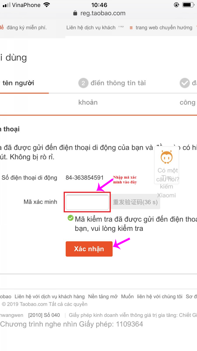 huong dan dang ky tai khoan tren taobao bang dien thoai 3