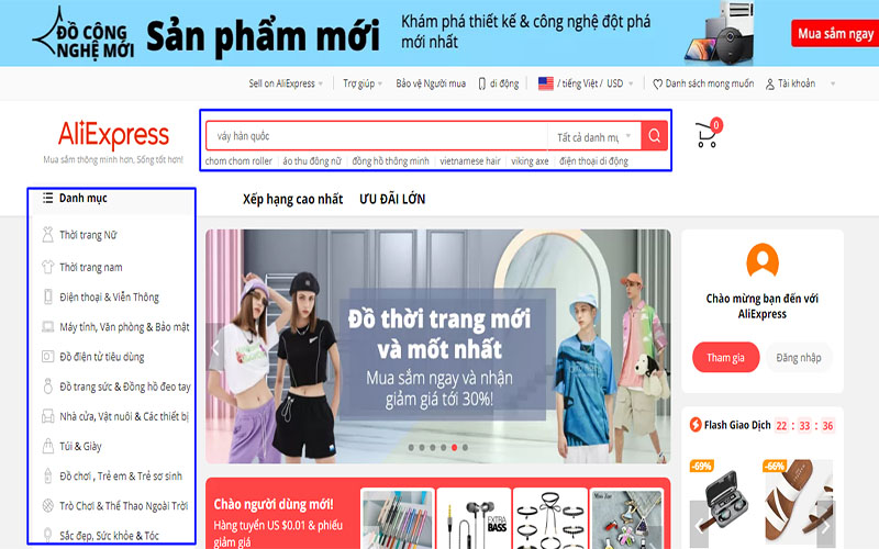  Tìm kiếm sản phẩm cần mua trên Aliexpress