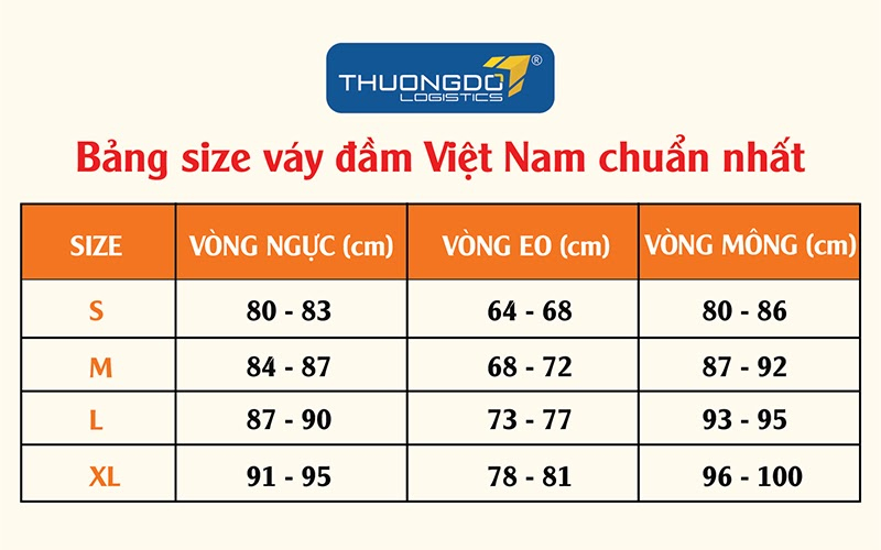 Bảng dịch size váy đầm Quảng Châu chuẩn nhất