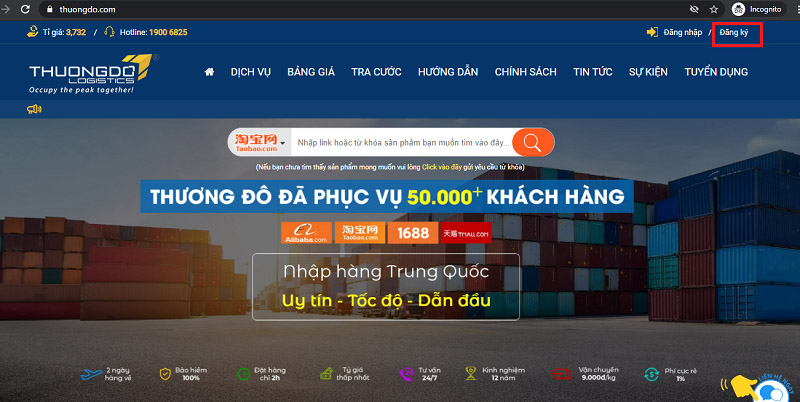 Đăng ký tài khoản mua hàng taobao trên hệ thống của Thương Đô Logistics