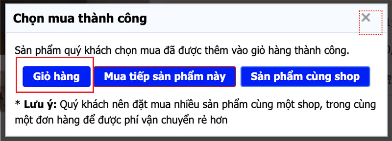 Chọn mục giỏ hàng để tiến hành kiểm tra