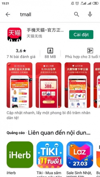 App Tmall trên Android