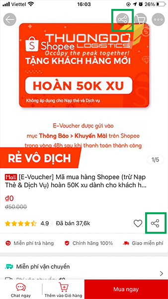 Click vào biểu tượng nút chia sẻ