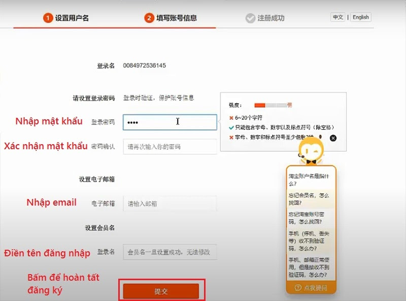 Điền thông tin đăng ký tài khoản và bấm vào ô màu cam để hoàn tất đăng ký.