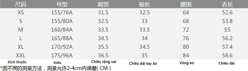 Bảng size áo nữ Trung Quốc