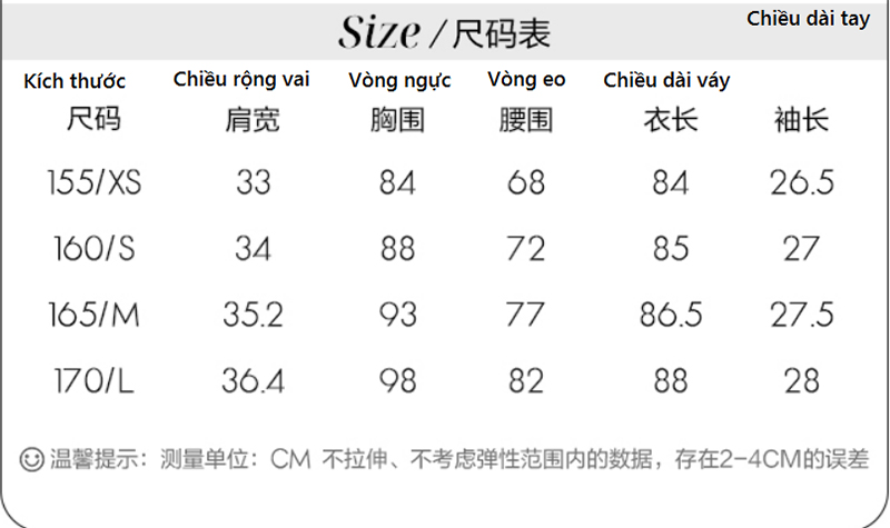 Bảng size đầm Trung Quốc