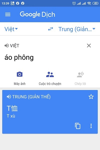 Dịch tên sản phẩm bằng công cụ Google dịch trên điện thoại từ tiếng Việt sang tiếng Trung