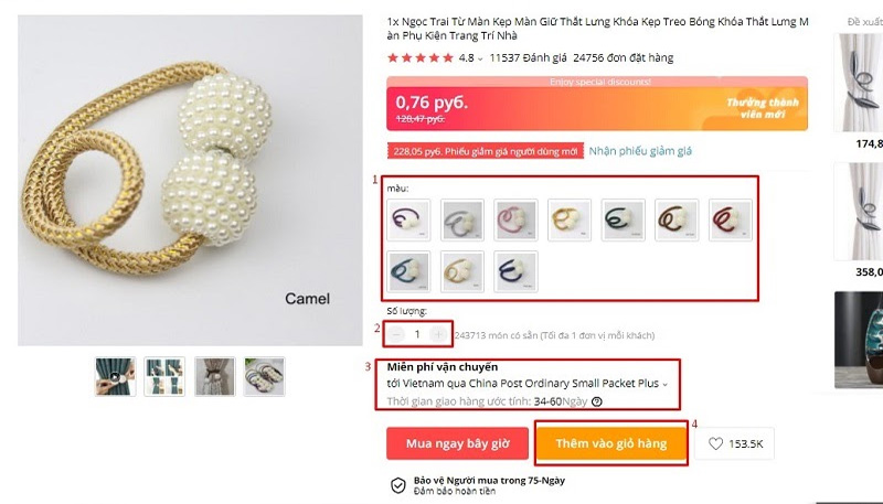 Chọn màu sắc, số lượng sản phẩm cần mua