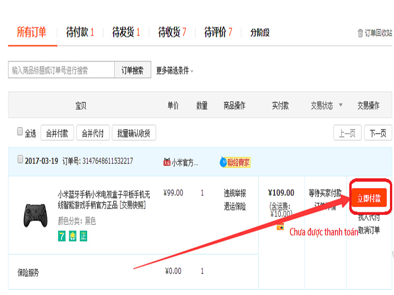 Kiểm tra xem đơn mua hàng trên Taobao đã được thanh toán hay chưa