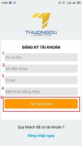 Điền đầy đủ thông tin đăng ký tài khoản