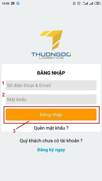 Tiến hành điền thông tin vừa đăng ký để đăng nhập vào hệ thống của Thương Đô