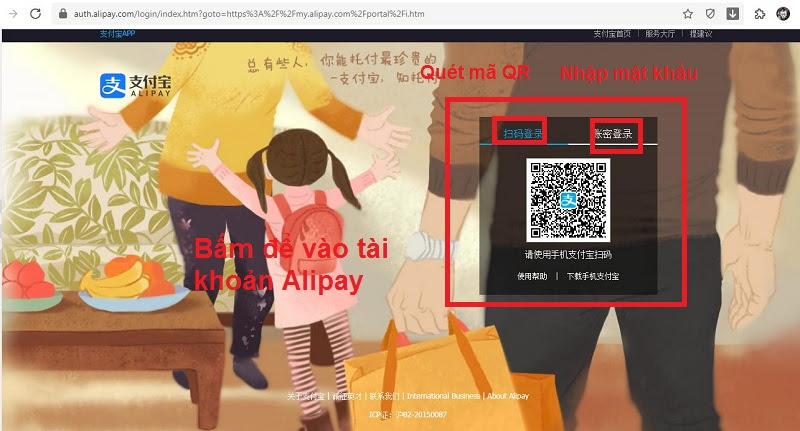 Đăng nhập tài khoản Alipay