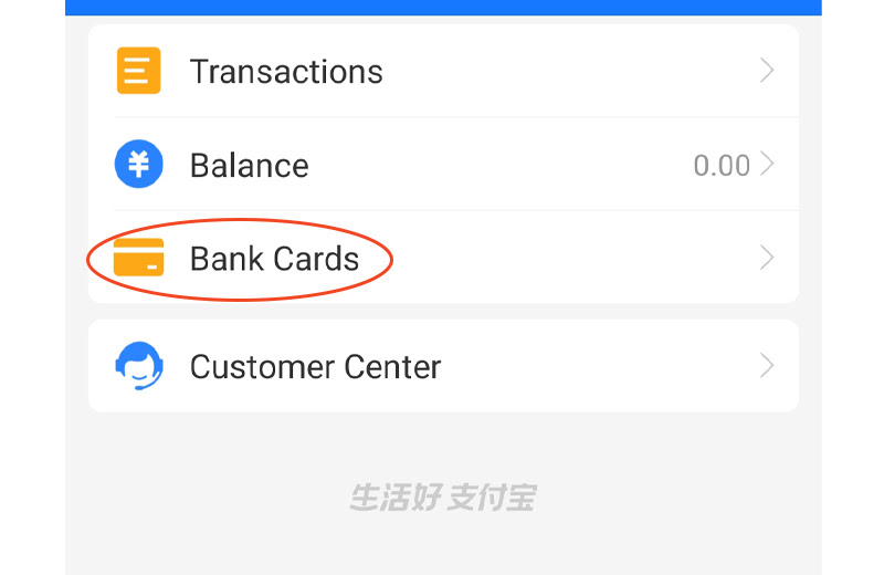 Chọn Bank Card để chọn ngân hàng liên kết