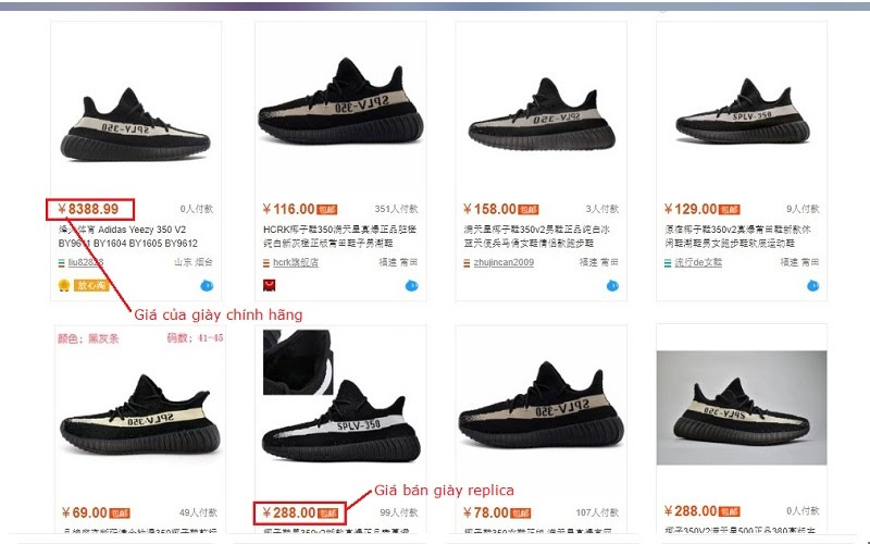 Giày replica trên Taobao có giá bán rẻ hơn nhiều so với các mặt hàng chính hãng