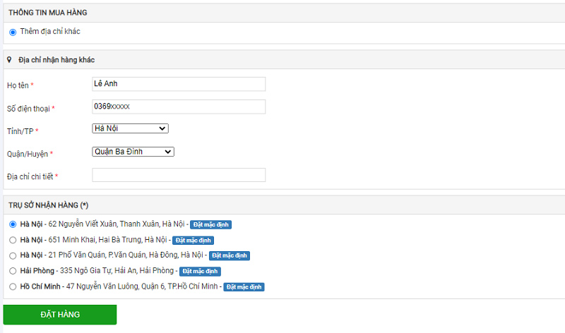 Nhập đầy đủ thông tin nhận hàng 