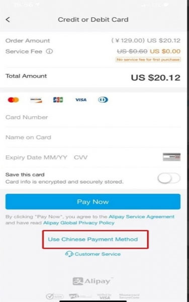 Chọn “use chinese payment menthol” để chuyển qua giao diện thanh toán.