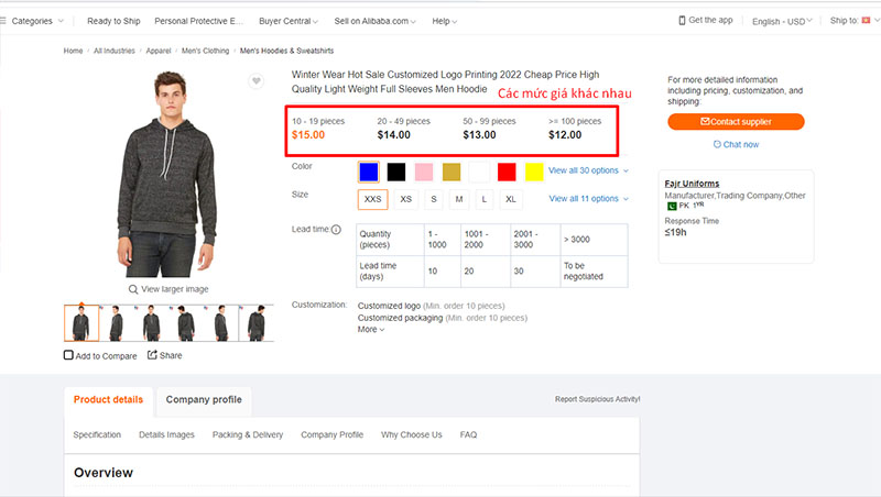  Alibaba có nhiều mức giá khác nhau