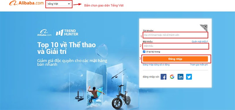  Đăng nhập Alibaba bằng tài khoản đã đăng ký