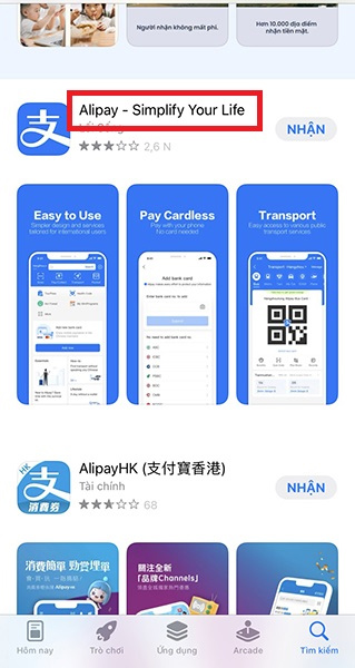  Truy cập vào App Store và tìm Alipay