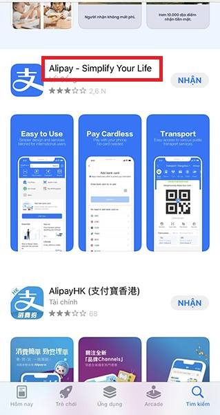 Truy cập vào App Store và tìm Alipay