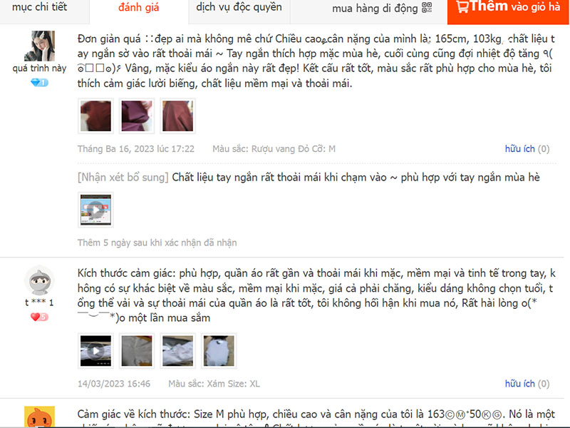  Phần phản hồi của khách hàng về sản phẩm sau khi mua sẽ giúp bạn biết shop taobao đó có uy tín hay không