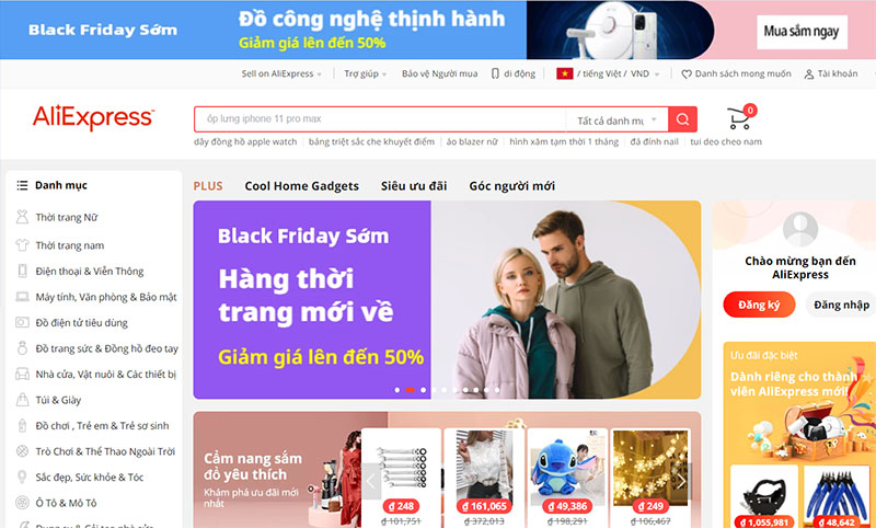  Giao diện trang chủ Aliexpress