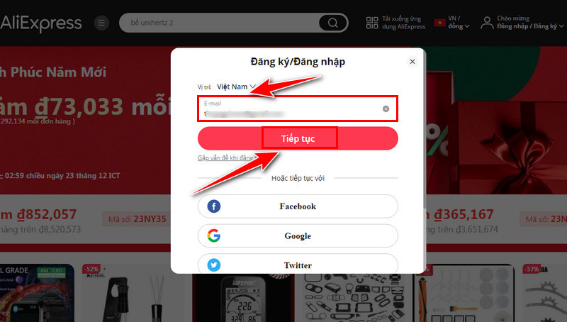 Tùy chọn cách đăng ký Aliexpress