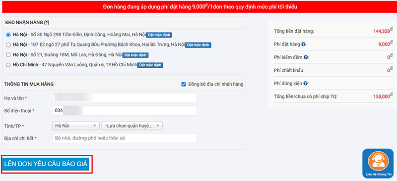  Tạo địa chỉ nhận hàng tại Việt Nam và tiến hành hoàn thành đơn mua hộ Taobao