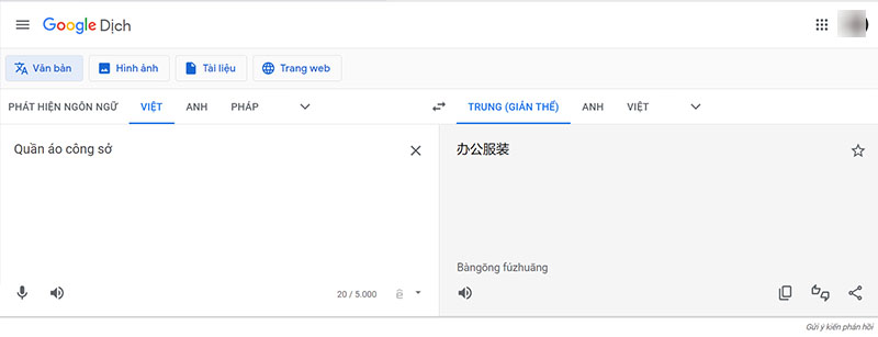  Sử dụng công cụ dịch để dịch tên sản phẩm từ tiếng Việt sang tiếng Trung