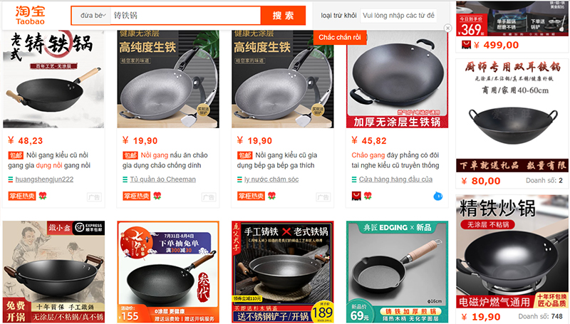  Order chảo gang trên Taobao
