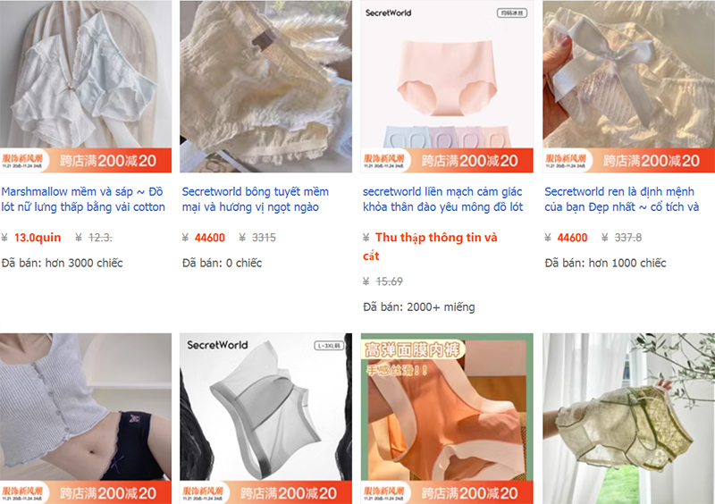  Một số sản phẩm đồ lót bán chạy trên Taobao