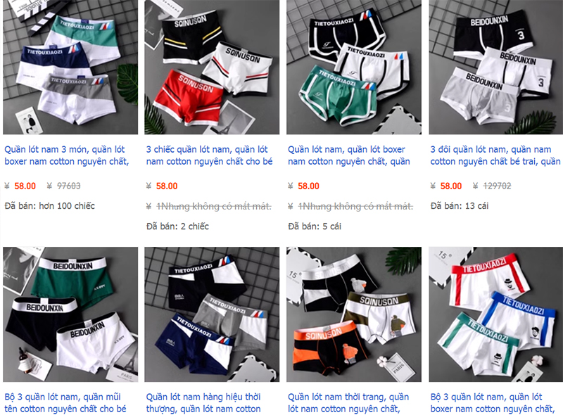  Đồ lót nam giới trên Taobao luôn có sự đa dạng về mẫu mã và kiểu dáng
