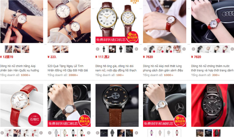 Shop order đồng hồ dây da Trung Quốc trên Taobao, Tmall