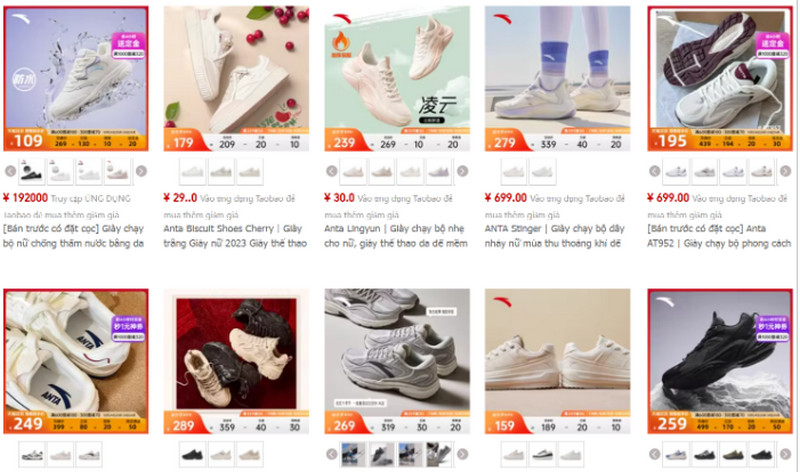 Shop order giày sneaker nữ Trung Quốc trên Taobao, Tmall