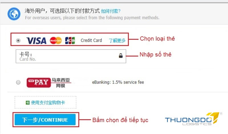  Chọn thanh toán qua thẻ thanh toán quốc tế