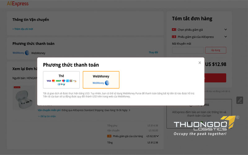  Lựa chọn hình thức thanh toán đơn mua hàng trên Aliexpress