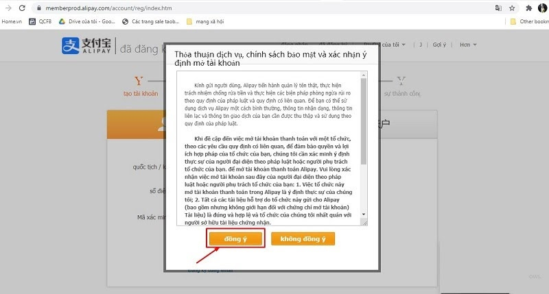  Chọn mục “đồng ý” để chấp nhận điều khoản sử dụng của hệ thống