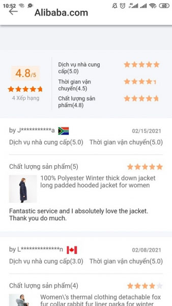  Xem phản hồi của khách hàng đã mua trên app đặt hàng Alibaba
