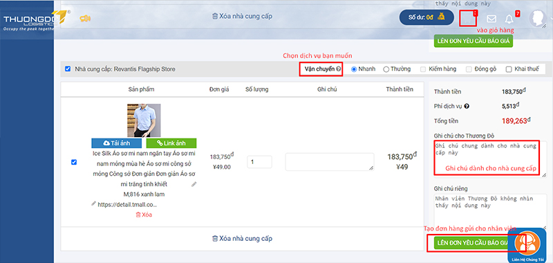  Lên đơn hàng gửi nhân viên của Thương Đô