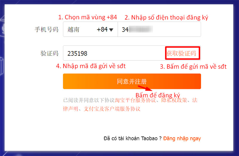 Bạn chọn đầu số, nhập số điện thoại và bấm vào ô chữ đỏ để lấy mã