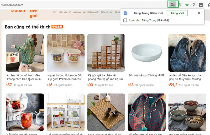  Chuyển giao diện Taobao sang tiếng Việt