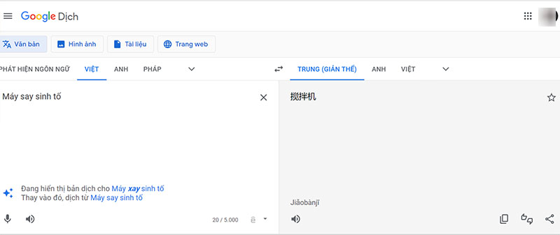  Sử dụng công cụ dịch của Google để chuyển sản phẩm cần tìm sang tiếng Trung
