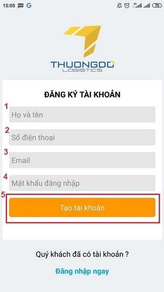  Điền đầy đủ các thông tin để đăng ký tài khoản Thương Đô