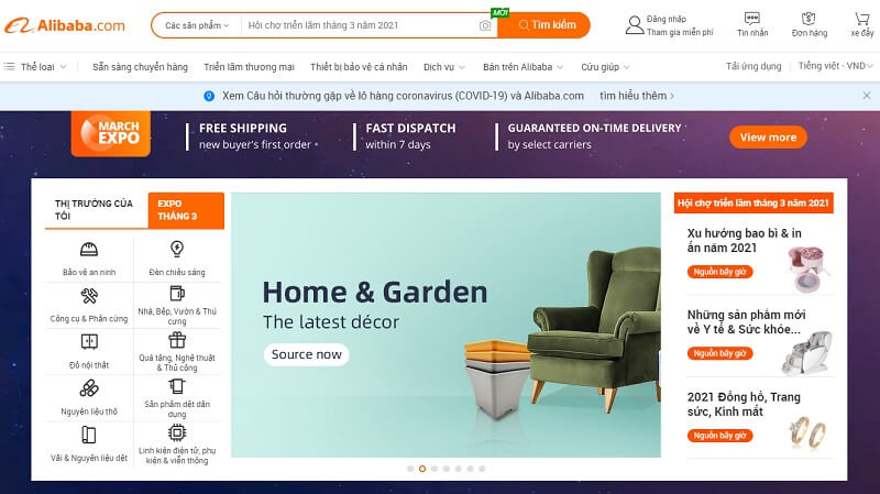  Giao diện trang chủ Alibaba